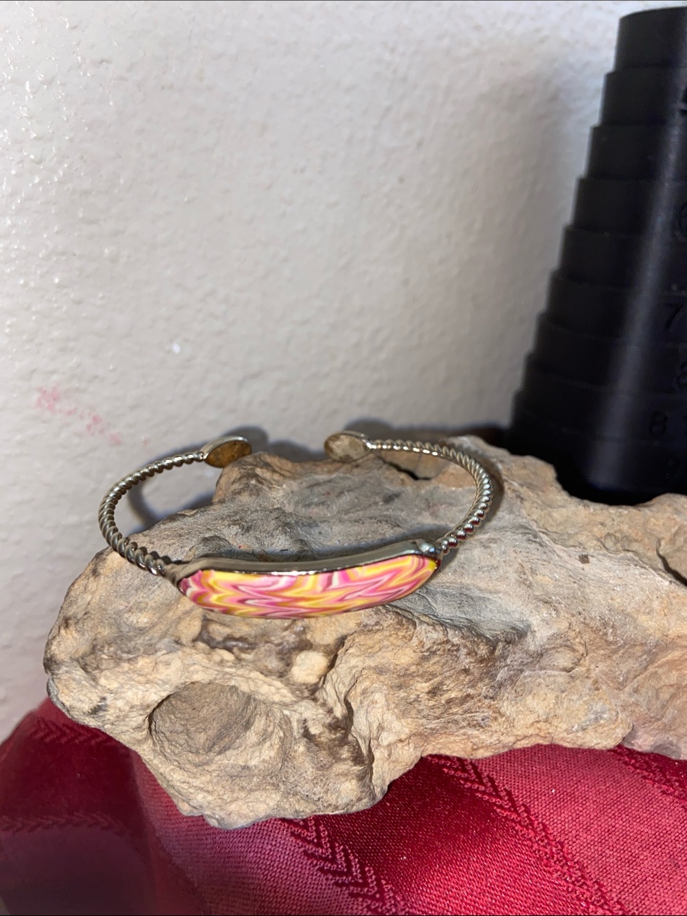 JILZARAH Pink & Yellow Clay Swirl Cuff Bracelet